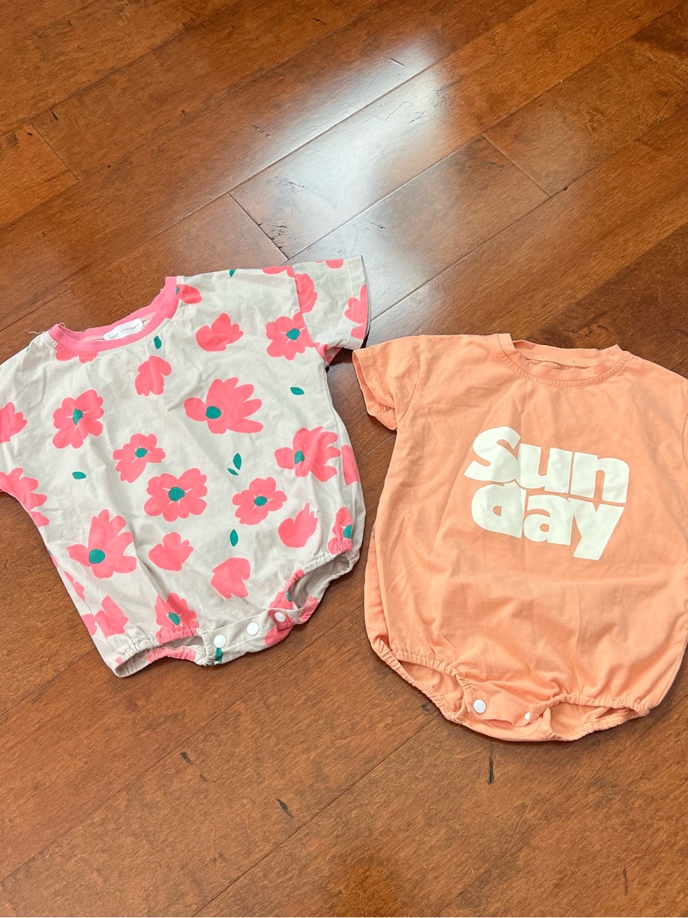 Set of 2 Toddler One-Piece Bodysuits — Pink Floral & Peach Sunday